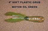 4 Soft Plastic Grubs - (10 count) Motor Oil Green with various tail colors