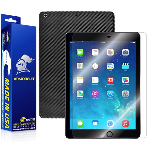 ArmorSuit MilitaryShield - Apple iPad Air Wi-Fi + LTE Screen Protector + Black Carbon Fiber Full Body Skin Protector / Front Anti-Bubble Ultra HD - Extreme Clarity & Touch Responsive Shield with Lifetime Free Replacements