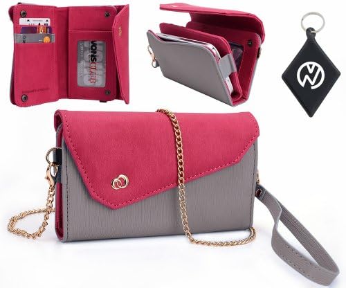 Samsung I9010 Galaxy S Giorgio Armani Wallet Crossbody Wristlet Clutch with ID, Credit Card and Money compartments. Includes one detachable chain and arm strap. Color: Grey Magenta + NuVur ™ Keychain