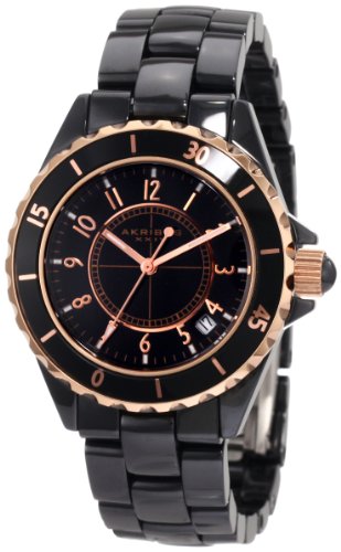 Akribos XXIV Women's AKR484BKR Allura Rose-Tone Black Ceramic Watch