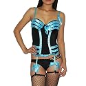 Womens Lingerie: Padded Underwired Bra Corset Babydoll Chemise Intimate Apparel - Black & Blue