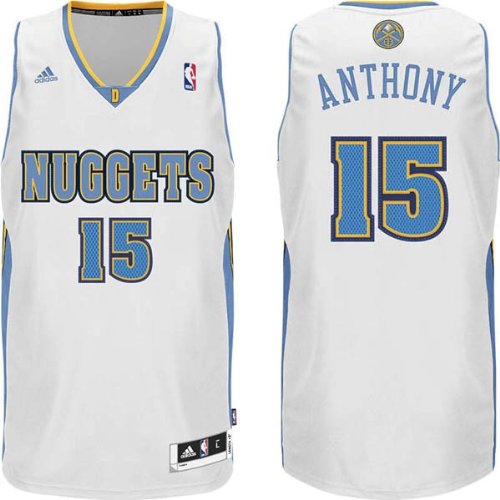 Men's Carmelo Anthony #15 Denver Nuggets NBA Swingman Basketball Jersey by Adidas (White-Carolina)(Size=X-LARGE)