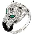 14K White Gold Onyx, Emerald and Diamond Leopard Ring - 1.75 Ct.