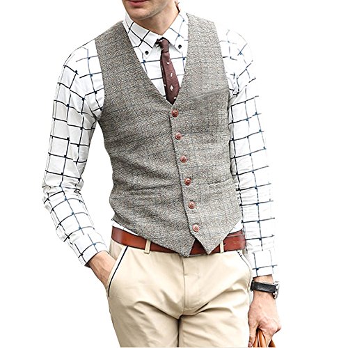 Zicac Men s Unique Advanced Custom Vest Skinny Wedding Dress Waistcoat (S,Beige)