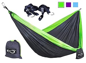 Double Camping Hammocks - Made From Strong and Lightweight Parachute Weather Resistant Nylon- Hammocks Include Stretch Resistant Tree Strap Suspension System- Perfect for Travel or Hiking-Lime Green
