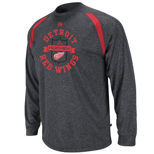 NHL Men's Detroit Red Wings Fanfare IV Long Sleeve Crew Neck Synthetic Marble Tee, Charcoal Marled/Athletic Red, Large