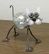Cat Recycled Scrap Metal Gazing Globe Stand with Silver Leaf Glass Gazing Globe