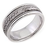 14K. White Gold Leaf Braided Design Comfort Fit Wedding Band Ring