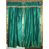 2 GREEN GOLD SILK SARI PANEL DRAPES INDIA CURTAINS 84 by mogulinterior.com