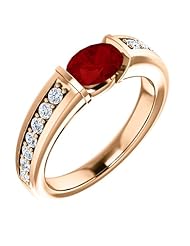 18K Rose Gold 7.00x5.00mm Oval Cut Ruby and Diamond Ring -- LIFETIME WARRANTY