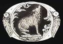 Pewter Belt Buckle - Howling Wolf (Diamond Cut ) - Pewter Belt Buckle