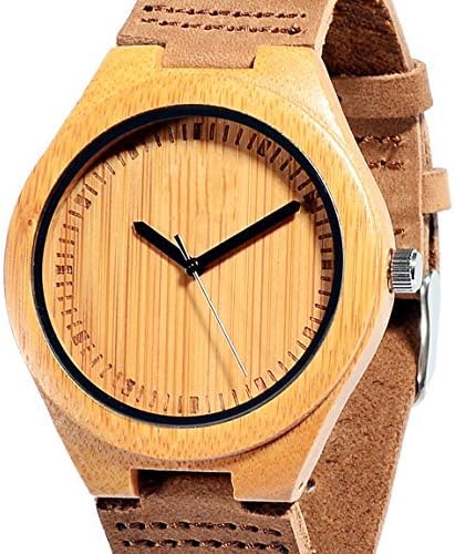 Handmade Natural Bamboo Wood in Genuine Leather Strap Watch with Quality Miyota Movement