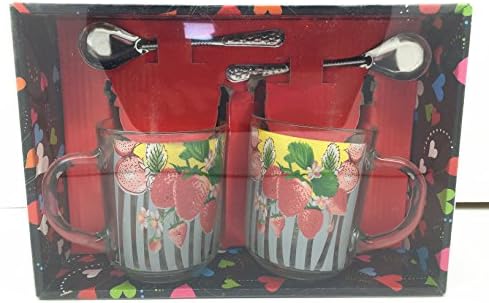 2 pcs Set Glass Couple Matching Coffee Water Juice Tea Drink Mug Cup For Birthday Gift, Wedding Gift (Strawberry)