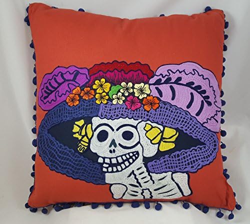DAY OF THE DEAD La Calavera Catrina SKULL Accent Pillow 18" Square NEW Imported