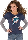 Miami Dolphins Navy Women's Primary Logo Tri Blend Long Sleeve Layered T-Shirt- by Alyssa Milano