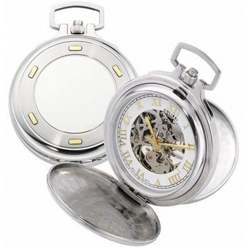 Colibri Pocket Watch Mechanical Skeleton Stainless Steel with 14K Gold Inserts PWQ096820S