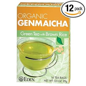 Eden Organic Green Tea with Brown Rice, Traditional Genmaicha, Tea Bags, 16-Count Boxes (Pack of 12)