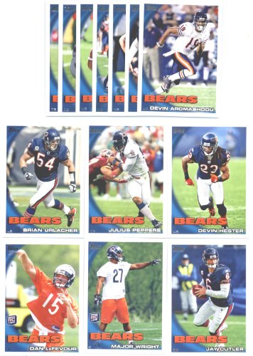 2010 Topps Chicago Bears Complete Team Set of 13 cards including Jay Cutler, Brian Urlacher, Julius Peppers, Devin Hester, rookie of Dan LeFevour, Major Wright, and more!
