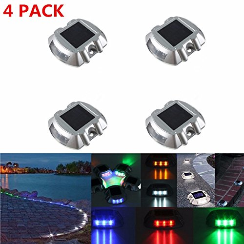 Solar Dock Driveway Path Warning Lights, SOLMORE 4 Pack LED Solar Lamps Waterproof for Outdoor Road Pathway Yard Deck Light White