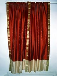 2 Red Art Silk Sari Drapes Curtains Panels Window Treatment Rod Pocket 84"