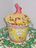 Gourmet Food : Scott's Cakes 1 lb. Almond Cookies in a Yellow Bunny Pail with Jelly Beans and Milk Chocolate Bunny