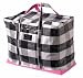 Bungalow Scout Four Boys Storage Tote Bag with Zipper, Black Gingham / Pink Faux Leather Trim, 12312
