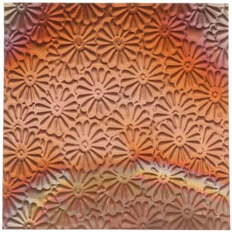 Lillypilly Copper Sheet Metal Floral Embossed Flamed Patina 36 Gauge - 3x3 In. by Lillypilly Designs