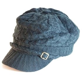 Black Knitted Newsboy Cab Driver Hat with side buckle