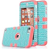 iPod Touch 6 Case,iPod 6 Case,iPod 5 Case,ULAK [Colorful Series] 3-Piece Style Hybrid Hard Case Cover for Apple iPod Touch 5 6th Generation (Wave Pattern/Rose Pink)