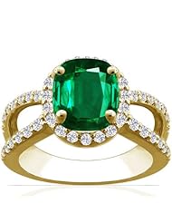 18K Yellow Gold Cushion Cut Emerald Ring With Sidestones (GIA Certificate)