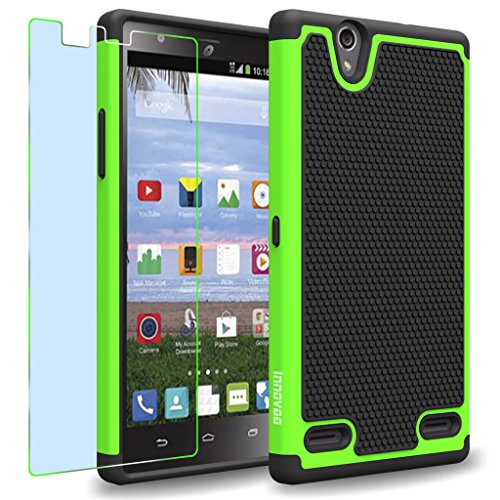 ZTE Lever LTE / Z936L Case, INNOVAA Smart Grid Defender Armor Case W/ Free Screen Protector & Touch Screen Stylus Pen - Black/Green
