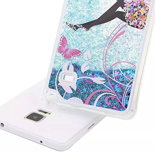 Note 4 Case,jxt 3d Creative Flower Fairy Faery Angel Girl Printing Quicksand Flowing Liquid Floating Bling Glitter Sparkle Stars Hard Transparent Cover Case for Samsung Galaxy Note 4 N9100 Blue #6