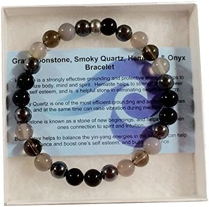 Edgy Soul Gray Moonstone, Smoky Quartz, Hematite & Agate Bracelet (Large 8 inches)