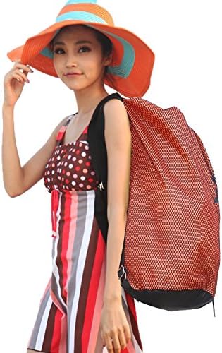 FGN Beach Bag , Mesh Beach Handbag Drawstring waterproof for man,women,kids toys (Orange )