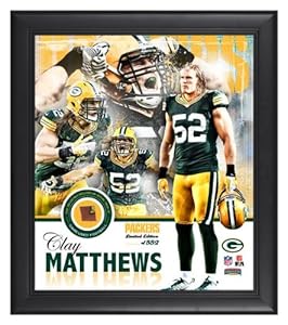 Green Bay Packers Clay Matthews Framed Collage with Football - Memories - Mounted Memories Certified