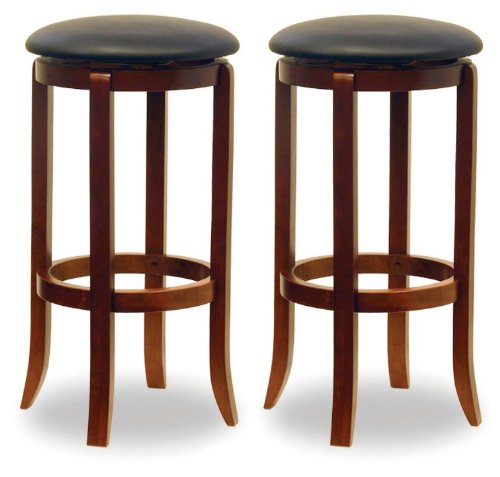 Winsome Wood 30-Inch Black PVC Seat Walnut Bar Stools, Set of 2