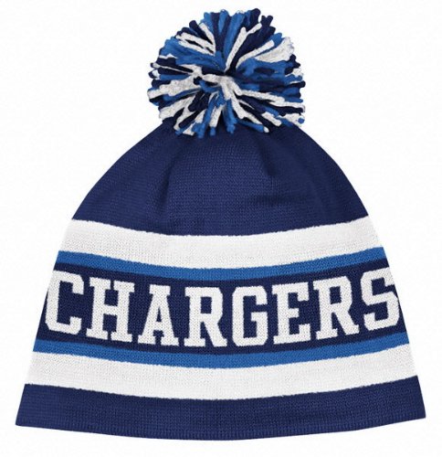 SAN DIEGO CHARGERS NAVY-LT BLUE-White Cuffless Knit Beanie with Pom by REEBOK