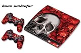 Designer Skin for Sony PlayStation PS3 SLIM System & Remote Controllers -Bone Collector- Red