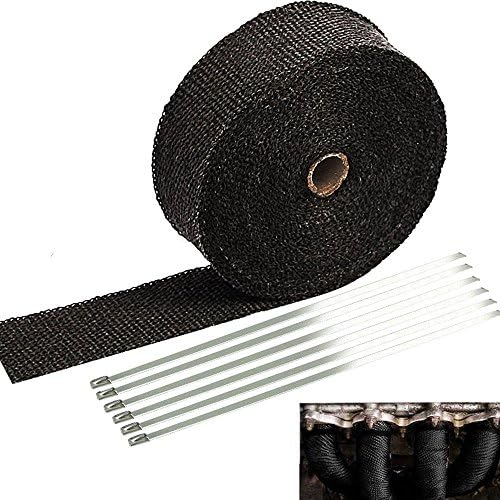 SunplusTrade 2" x 50' Titanium Exhaust Heat Wrap Roll for Motorcycle Fiberglass Heat Shield Tape with Stainless Ties (Black)