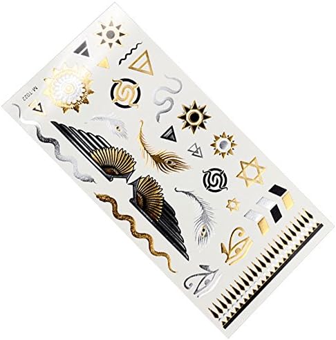 RUIYAN 5 Sheets Metallic Gold Silver Fashion Body Art Stickers Removable Feather Butterfly Snake Temporary Tattoo