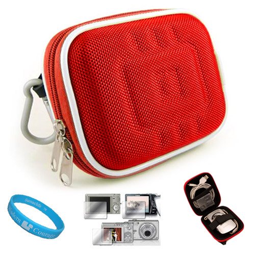 Flip Video Carrying Case for Flip Video Ultra Series Camcorder + Screen Protector Kit (Nylon Red) + INCLUDES!!! SumacLife Wisdom Courage Wristband