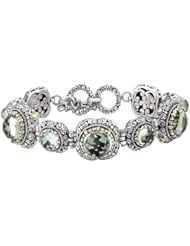 Enchanta Collection Sterling Silver & 18K Faceted Round Green Quartz 7.5 Inch Bracelet