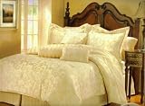 11 Pc. Reversible Woven Scroll Pattern Contrasted with Woven Stripes Bed in a Bag, Comforter Set. Matching Sheets and Pillows Included. King, Champagne