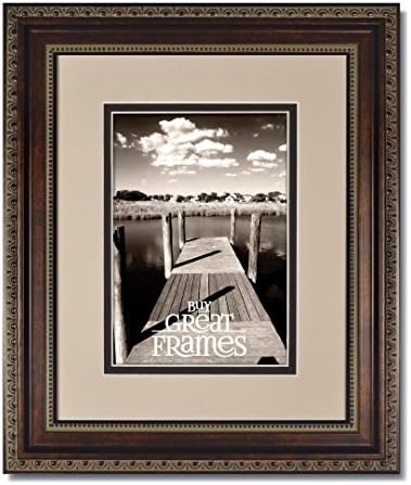 One 16x20 Ornate Heritage Bronze Picture Frame and Clear Glass with Double Oyster/Espresso White Core Mat for 11x14
