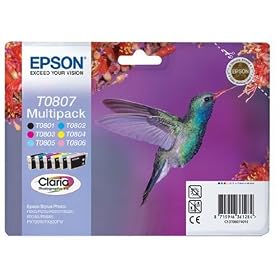 Epson T0807 original Claria multipack ink cartridge Comprising T0801 black, T0802 cyan blue, T0803 magenta red T0804 yellow T0805 light cyan T0806 light magenta