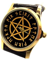 WICCAN WITH PENTAGRAM GOLD ART COLLECTIBLE WRIST WATCH, LOVELY!