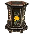 Handmade 18" Chinese Black Lacquer 6-Sided End / Accent Table With Jade Stonework & Mother of Pearl