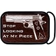 Real Wood Silver Stop Looking Gun Belt Buckle