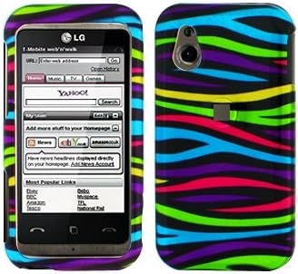 Black with Purple Green Blue Multi Color Zebra Strip Snap on Hard Skin Cover Case for Lg Arena Gt950 + Belt Clip