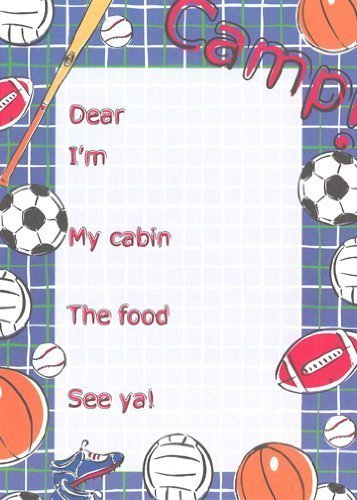 Boys Ball Games Camp Stationery, Fill-In Style, 10 Pack w/Stickers & Pen